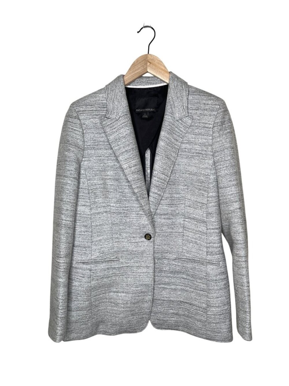 Banana Republic Womens Gray One-Button Boucle Wool Blend Blazer Size 8